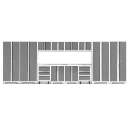 Newage Products Bold Series 14 Piece Garage Cabinet Set w/Stainless Steel Top, White 56993